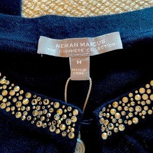 Neiman Marcus Cashmere Collections Top Clasp Cardigan Navy NWT